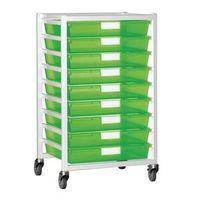 TRAY STORAGE UNIT 9 TRAY TINTED GREEN A3 550X455X1035, WHITE FRAME