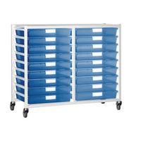 TRAY STORAGE UNIT 18 TRAY TINTED BLUE A3 1060X455X1035, WHITE FRAME