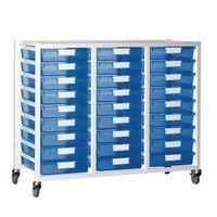 TRAY STORAGE UNIT 27 TRAY TINTED BLUE A4 1100X455X1035, WHITE FRAME