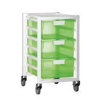 TRAY STORAGE UNIT, 3 DEEP TRAYs TINTED GREEN A4 400X455X740, WHITE FRAME