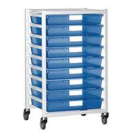 TRAY STORAGE UNIT 9 TRAY TINTED BLUE A3 550X455X1035, WHITE FRAME