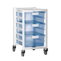 TRAY STORAGE UNIT, 3 DEEP TRAYs TINTED BLUE A4 400X455X740, WHITE FRAME