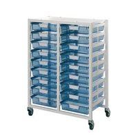 TRAY STORAGE UNIT 18 TRAY TINTED BLUE A4 750X455X1035, WHITE FRAME