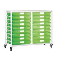 TRAY STORAGE UNIT 18 TRAY TINTED GREEN A3 1060X455X1035, WHITE FRAME