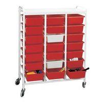 tray and bin trolley complete with 21 red trays