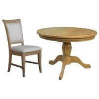 Treville Oak Dining Set - Pedestal Round Extending with 6 UpholStered Chairs