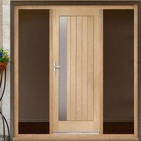 Trieste Exterior Oak Door with Obscure Double Glazing and Frame Set with Two Unglazed Side Screens