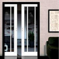 Trinidad Shaker White Double Pocket Doors - Clear Glass