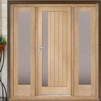 Trieste Exterior Oak Door and Frame Set with Two Side Screens and Obscure Double Glazing