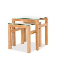Tribe Glass Nesting Table In Clear With Solid White Oak Frame