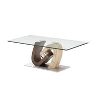 Tripoli Glass Coffee Table In Oak Walnut With Steel Base