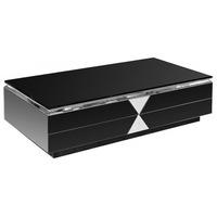 Trino Glass Coffee Table In Black With 4 Drawers And Chrome Rim