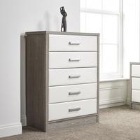 Triana Chest Of Drawers In Alpine White And Oak With 5 Drawers