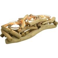 Triple Driftwood Glass Candle Holder 30 cm