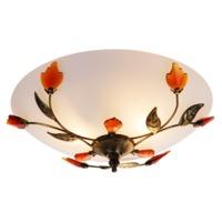 Traditionally Designed Frosted Glass Flush Ceiling Light with Amber Leaves