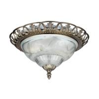 Traditional Antique Brass and Floral Glass Flush Ceiling Light