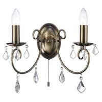 Traditional Antique Brass Double Arm Wall Light with Crystal Glass Decoration