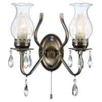 Traditional Antique Brass Wall Light Fitting with Switch and Floral Glass Shades