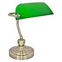 Traditionally Designed Antique Brass Bankers Desk Lamp with Green Glass Shade