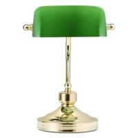Traditionally Designed Polished Brass Bankers Desk Lamp with Green Glass Shade