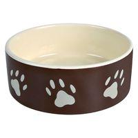 Trixie Brown Ceramic Bowl with Paw Prints - 0.3 litre