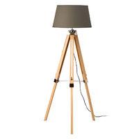 Tripod Floor Lamp Grey Shade Light Wood Base