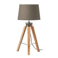 Tripod Table Lamp Grey Shade Light Wood Base