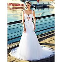 Trumpet / Mermaid Wedding Dress Beautiful Back Chapel Train Straps Tulle with Appliques Beading