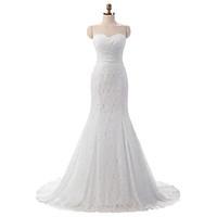 Trumpet / Mermaid Wedding Dress Floral Lace Court Train Sweetheart Lace with Lace Side-Draped