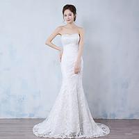 Trumpet / Mermaid Wedding Dress Floral Lace Sweep / Brush Train Strapless Lace with Lace