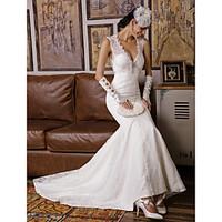 trumpet mermaid wedding dress beautiful back sweep brush train v neck  ...