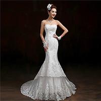 Trumpet / Mermaid Wedding Dress Floral Lace Sweep / Brush Train Sweetheart Lace Tulle with Appliques Sequin