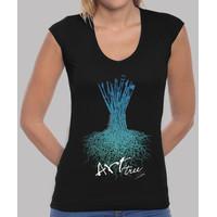 tree brushes / woman, manga cut v-neck, black