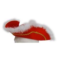 Tricorn Hat Felt Red Wiith Feather Edge