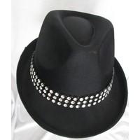 Trilby Hat Satin Black With Diamond 59cm