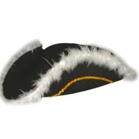 tricorn hat felt black feather edge