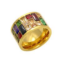 Trendy Rainbow Stone Crystal Ring For Women Gold Plated 316L Stainless Steel Party Mulitcolor CZ Female Ring