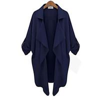 Trench Coat, Solid Asymmetrical Long Sleeve Fall Blue / White / Yellow Cotton Medium