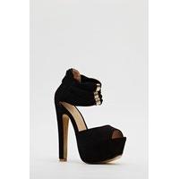 Triple Ankle Strap Suedette Heels