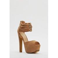 Triple Ankle Strap Suedette Heels