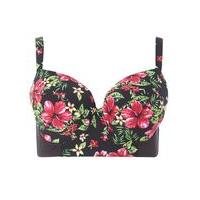 Tropical Print Bikini Top, Black