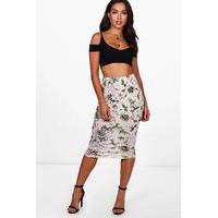 tropical floral midi skirt blush