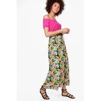 tropical print maxi skirt yellow