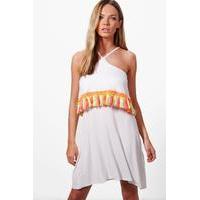 Tropical Tassel Halterneck Swing Dress - white