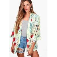 tropical print chiffon kimono yellow