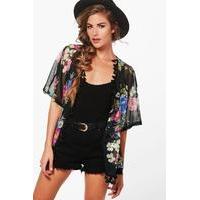 Tropical Tassel Print Kimono - black