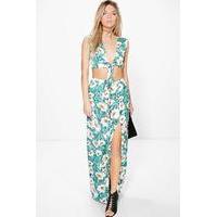 Tropical Print Maxi And Crop Top Co-Ord - green