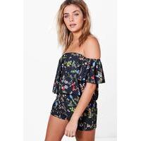 tropical print off the shoulder playsuit multi