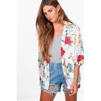 Tropical Print Chiffon Kimono - white