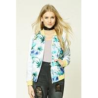 Tropical Print Satin Bomber